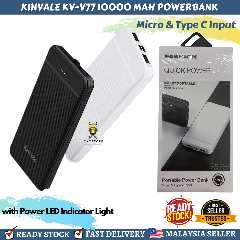 KINVALE KVV77 10000 MAH FULL CAPACITY LED Micro & Type C Input Power