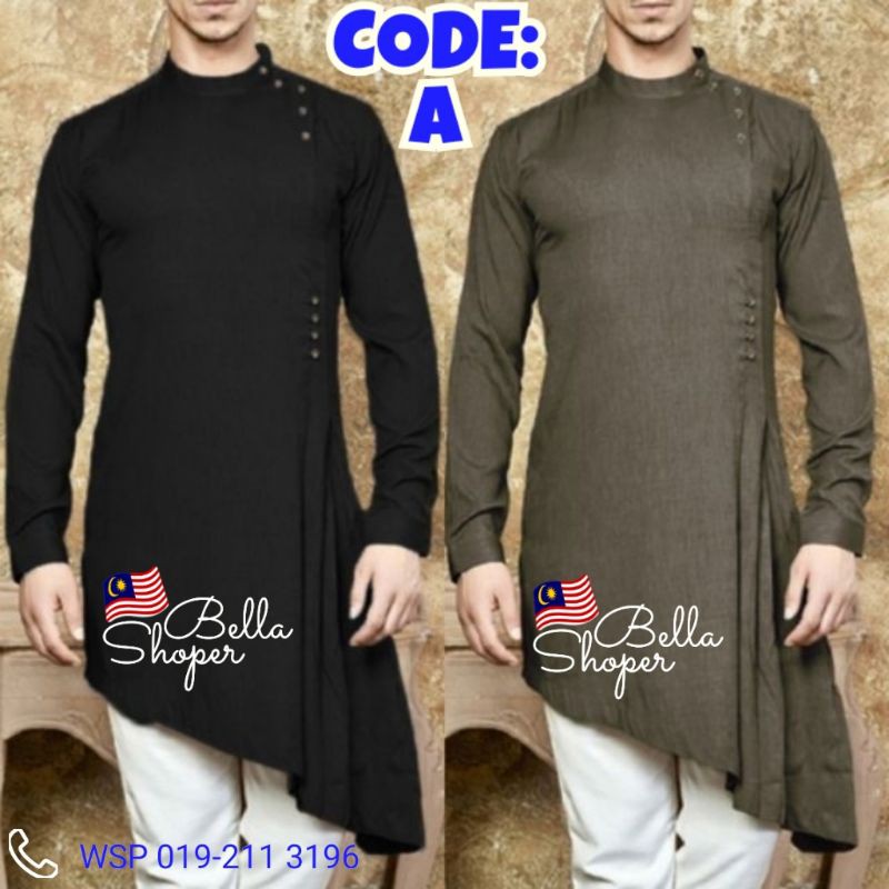 Kurta India Punjabi Sultan Baju Raya Melayu Muslim Men Jubah Black