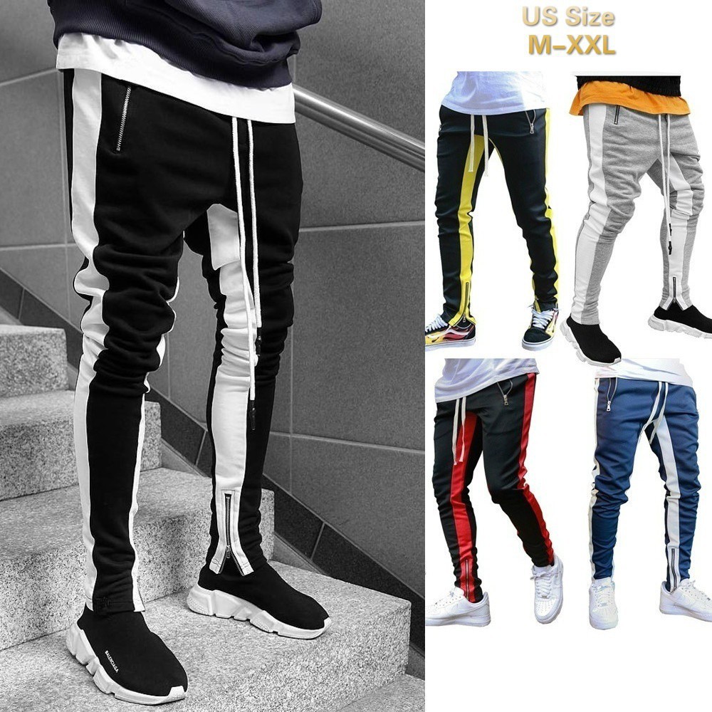 Drawstring striped zipper decorated slim pants store
