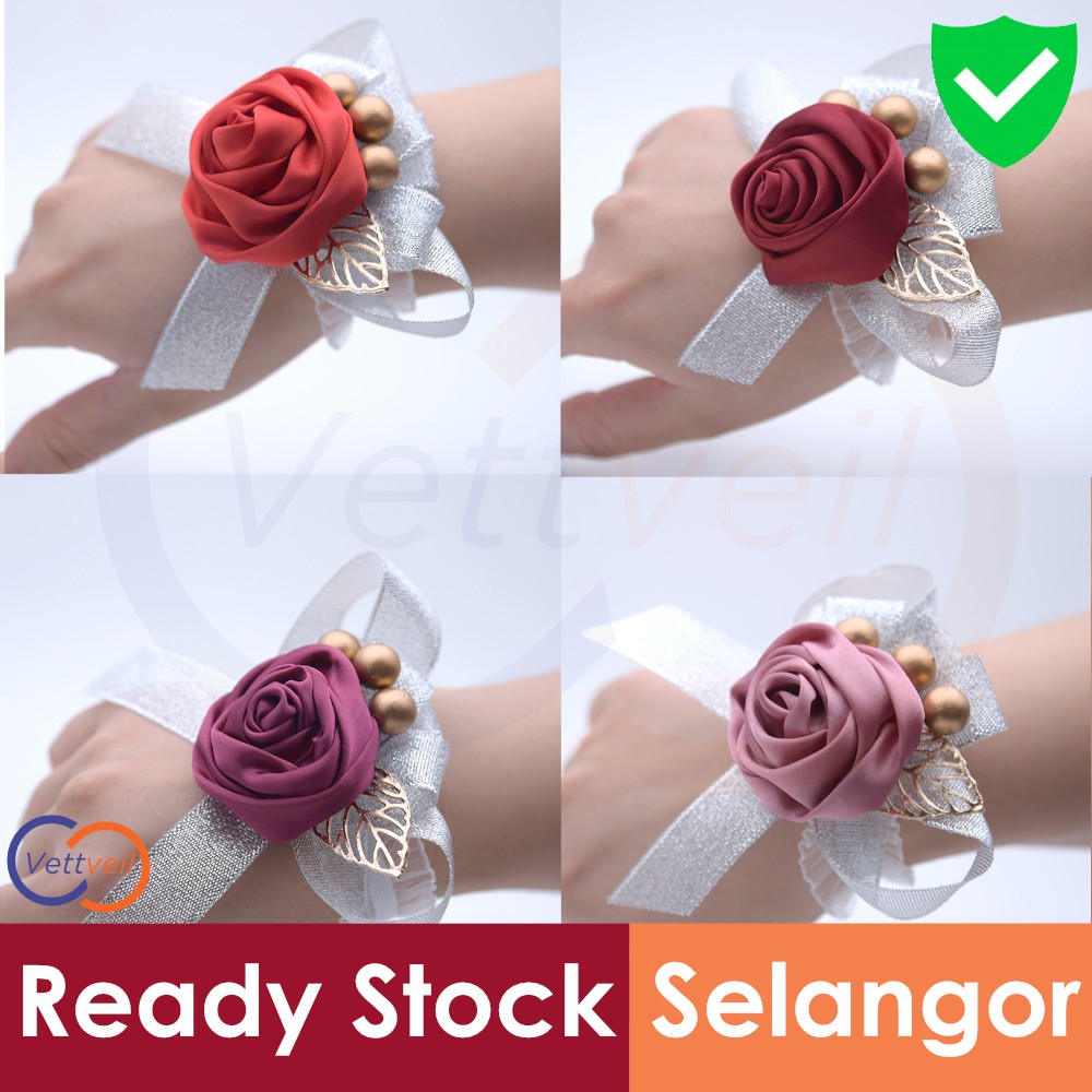 Vettveil Elegant Korean Style Artificial Rose Flower Wedding Bridesmaid  Colourful Wrist Flower Hand Flower Wrist Corsage