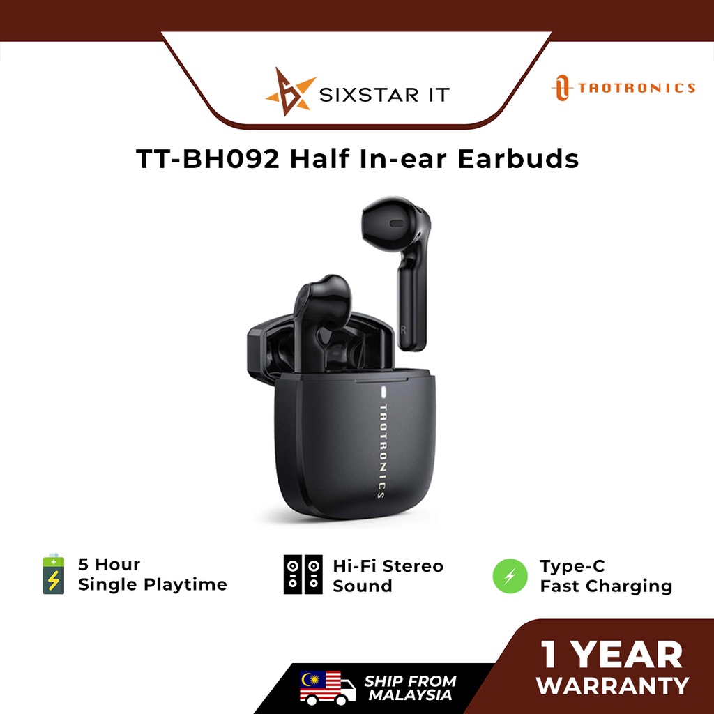 TaoTronics Sound Liberty TWS Half In ear Earbuds BH092 Shopee