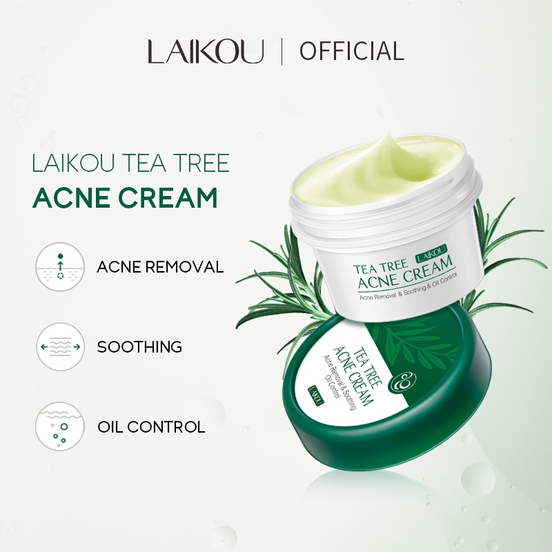 LAIKOU Tea Tree Acne Cream Pimple Scars Remover Soothing Redness Repair Moisturizer 20g Shopee