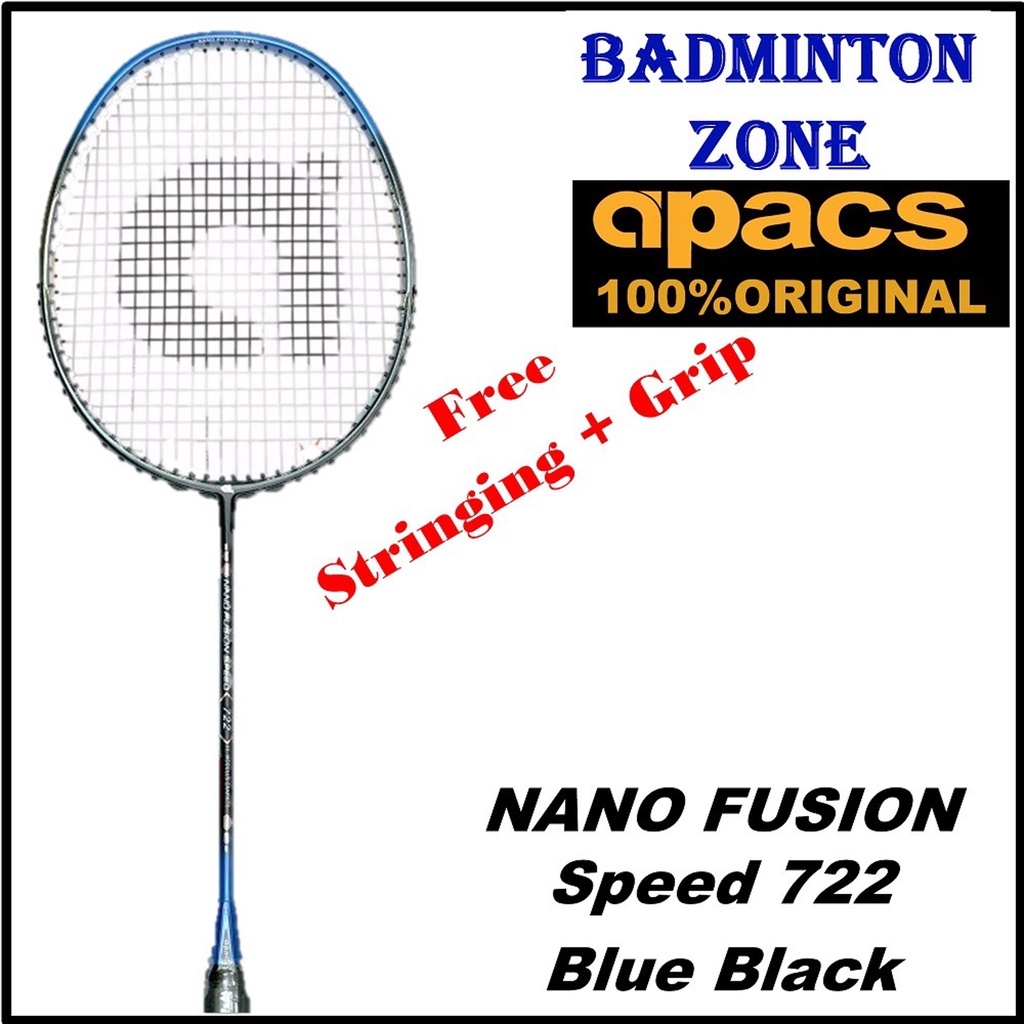(Siap Pasang Tali 4 knot + Foc Grip) Apacs Nano Fusion Speed 722 (Black ...