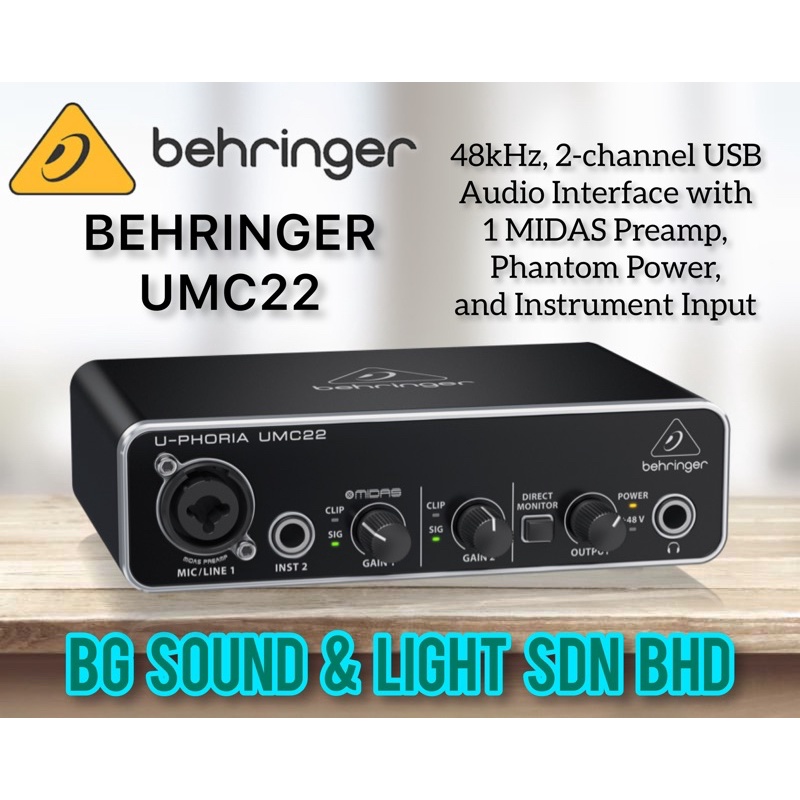 BEHRINGER UMC22 Audiophile 2X2 USB Audio Interface with Midas Mic