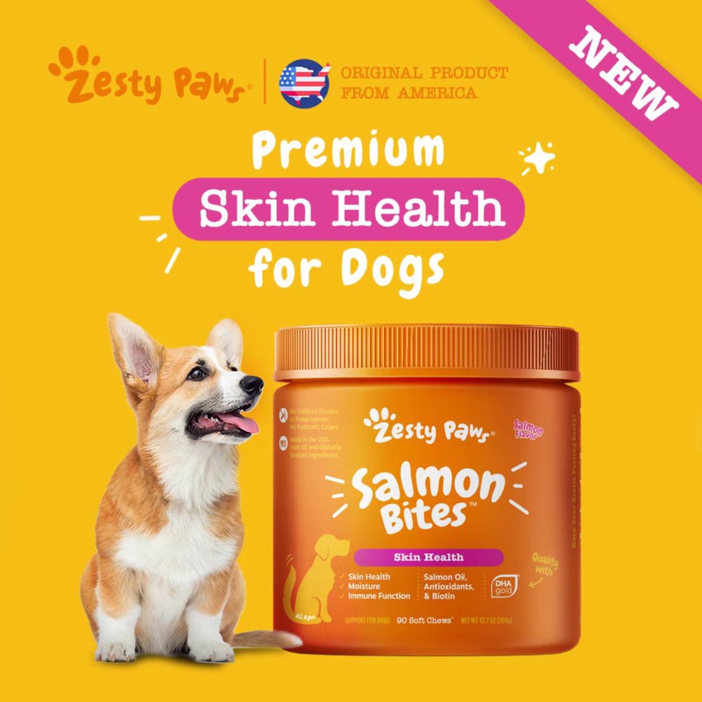 Zesty Paws Salmon Bites for Dogs Skin Health [Salmon Flavor] (90 Soft