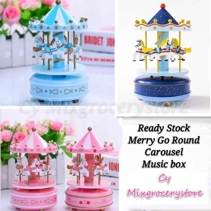 Christmas Merry Go Round Carousel Music Box wooden horse kids birthday ...