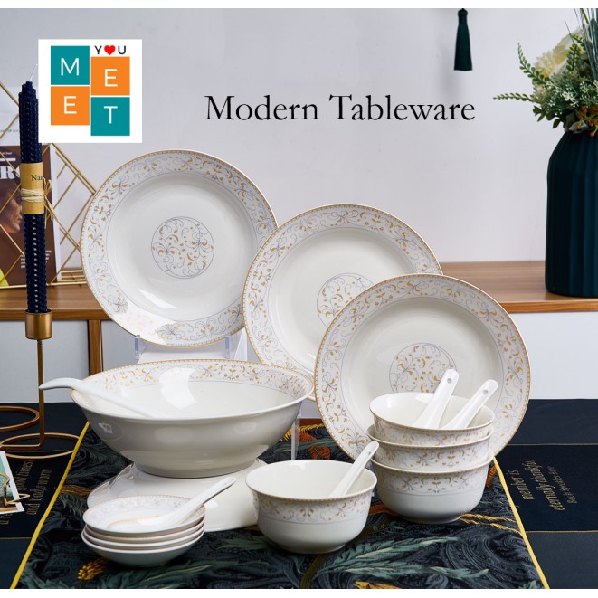 18PCs Nordic Flower Tableware Gift Set Household Rice Bowl and Plate ...