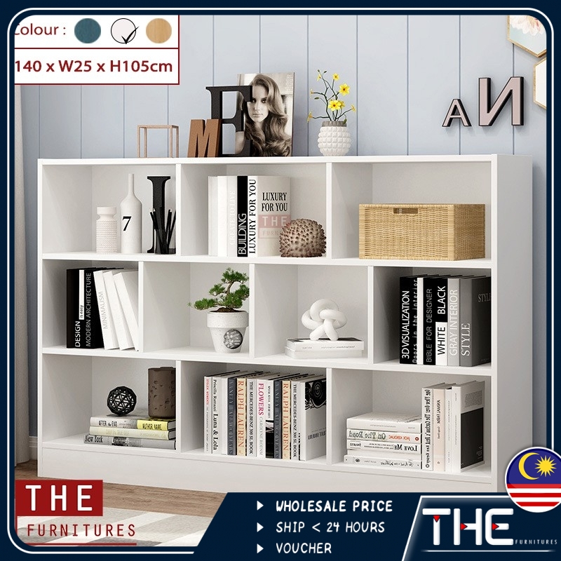 (L120/140cm) Multi Grid Bookshelf Display Case Utility Shelf Storage ...