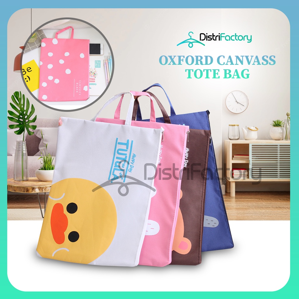 Cartoon zipper A4 file bag student Tote Bag babae Oxford Canvas ...