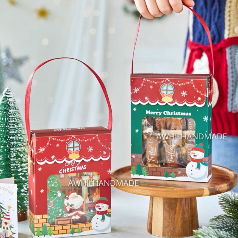 🎄Ready Stock🎄Christmas Window Gift Box with handle/Greeting Card