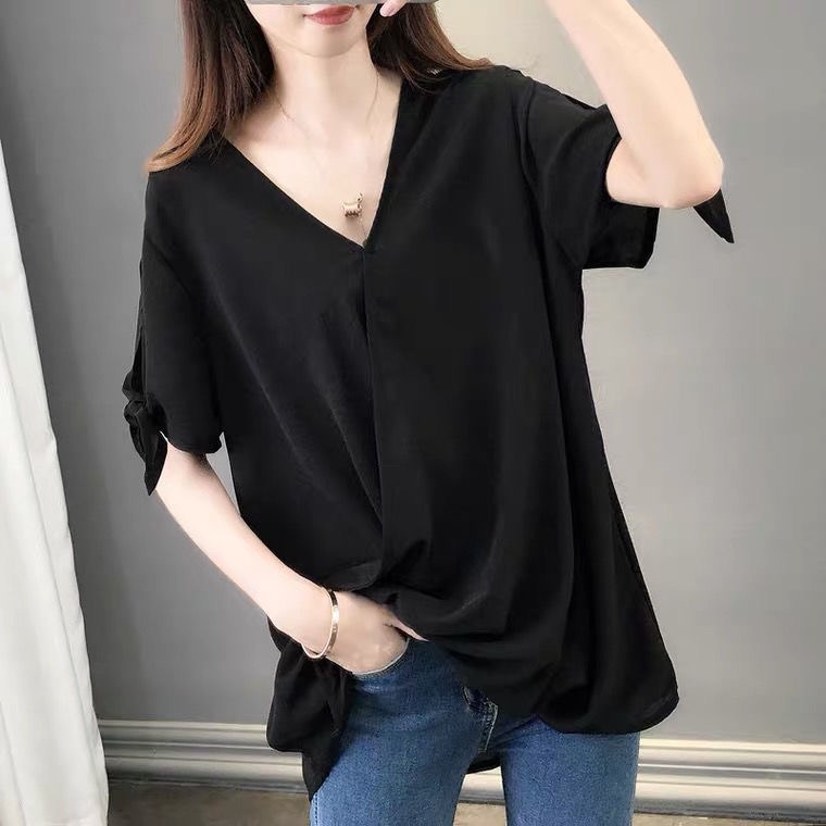 Plus size shirt Women's New loose fashion chiffon short sleeve summer ...