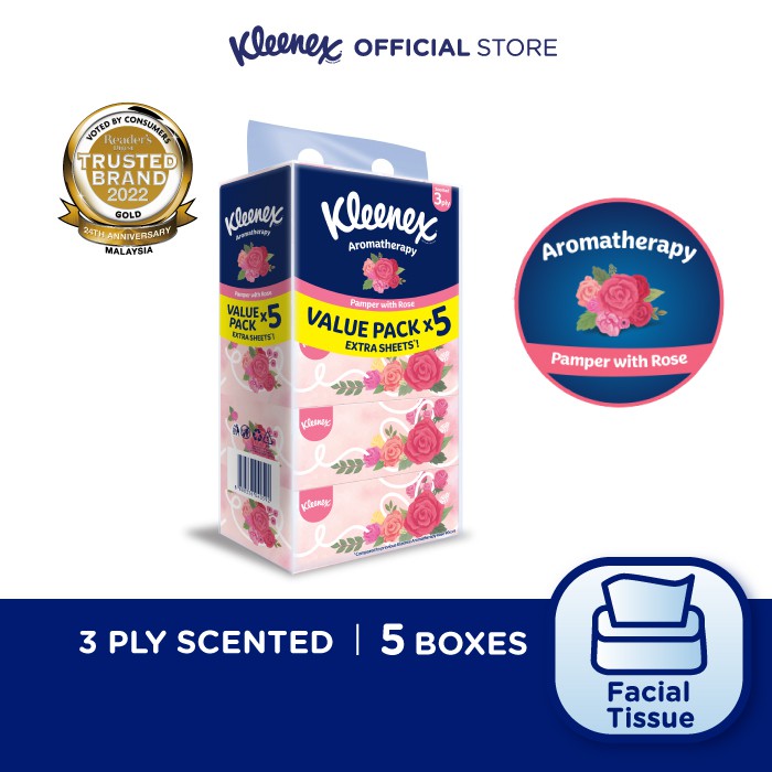 Kleenex Facial Tissue Rose Aroma 3 PLY (80's x 5 boxes) Shopee Malaysia