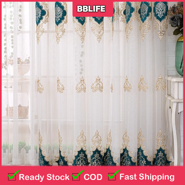 2023 White Retro Sheer Voile Curtain Shading Window Embroidered Tulle
