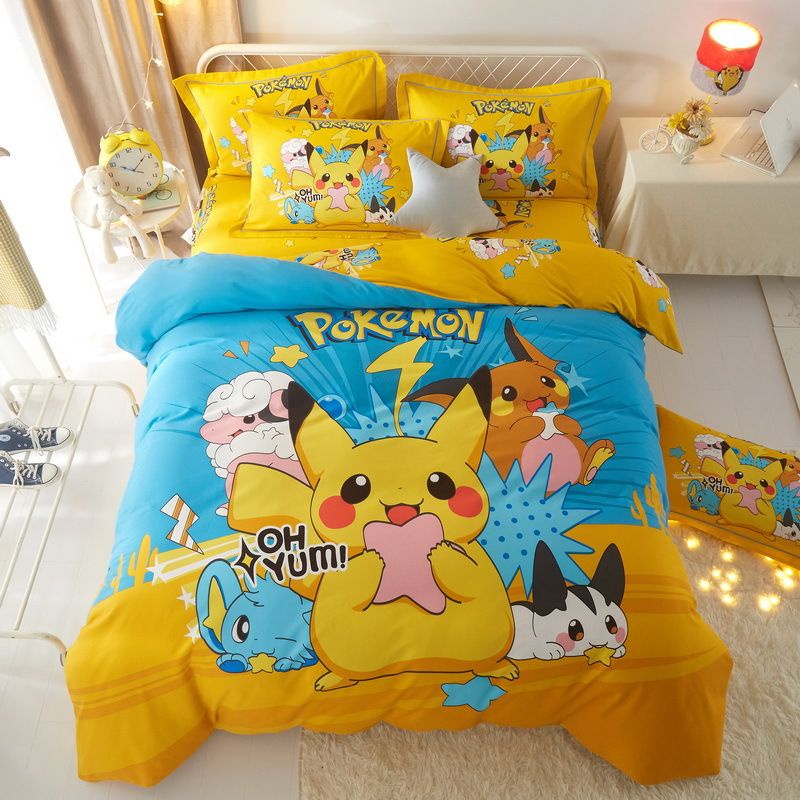 100% Cotton Pikachu Fitted/Flat Sheet Bedsheet Set | Shopee Malaysia