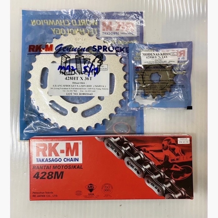 MODENAS DINAMIL 125/ GT128 [ SPROCKET RKM & SET RANTAI 428M ) SET RKM ...