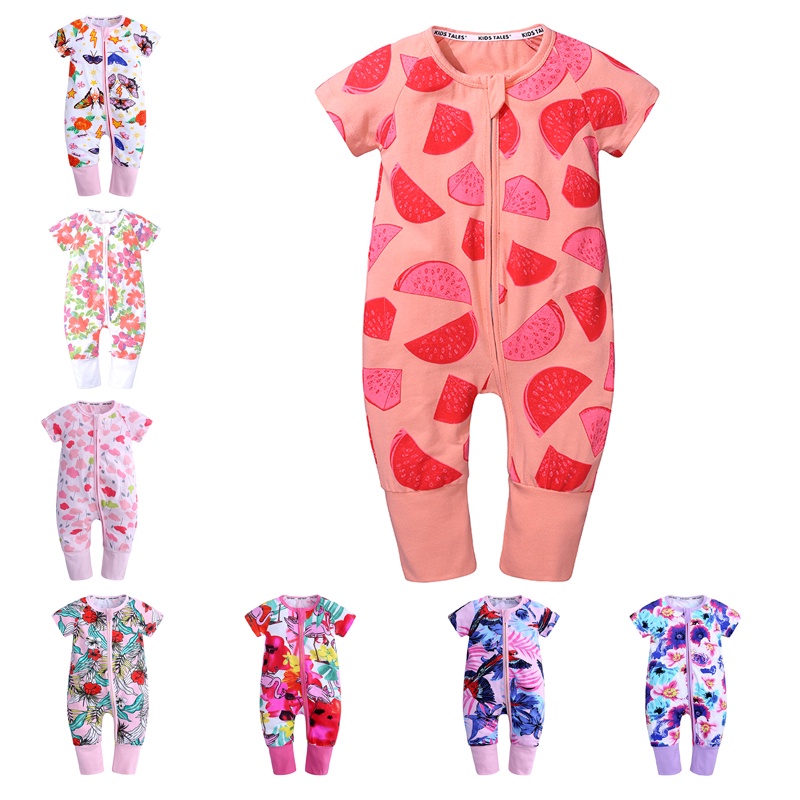 Kids Tales Summer Baby Boys Girls Romper Short Sleeve Pajamas Cotton Sleeper 2Way Zipper