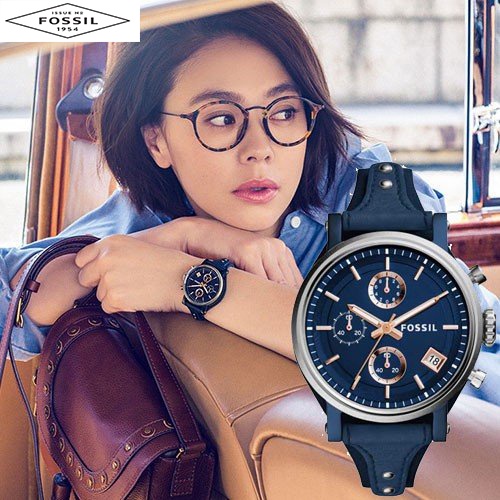 Real Photo AuthenticFossil Boyfriend Chronograph Navy Leather Blue Dial Watch ES4113 Jam Tangan Wanita Shopee Malaysia