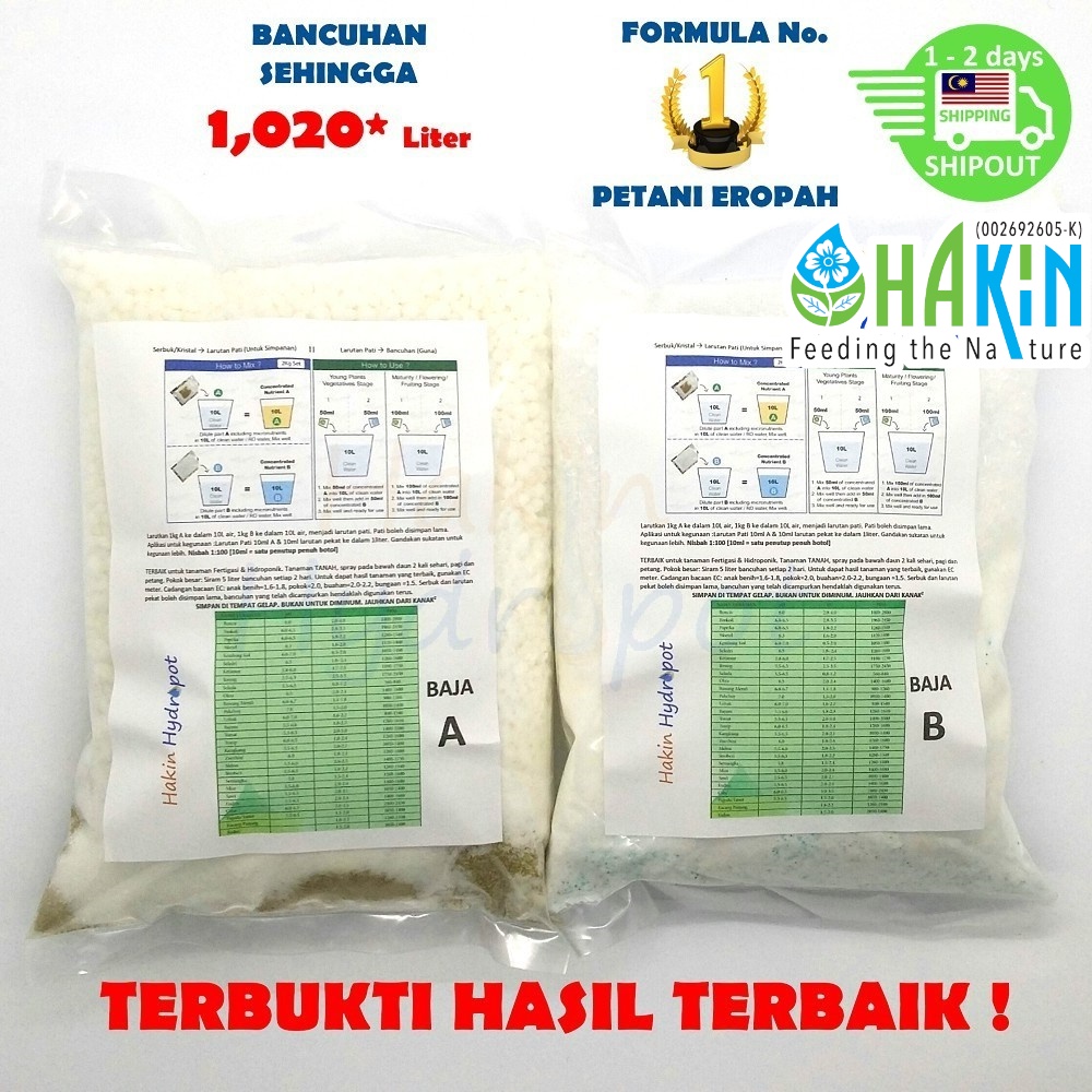 1Kg+1Kg (20L) Baja AB HAKIN Hidroponik Fertigasi | Shopee Malaysia