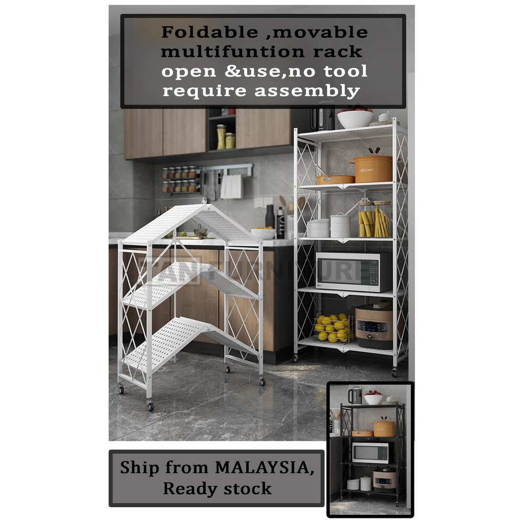 TF Kitchen Rack Full Powder coated Steel Foldable Storage Rak Wheeled ...