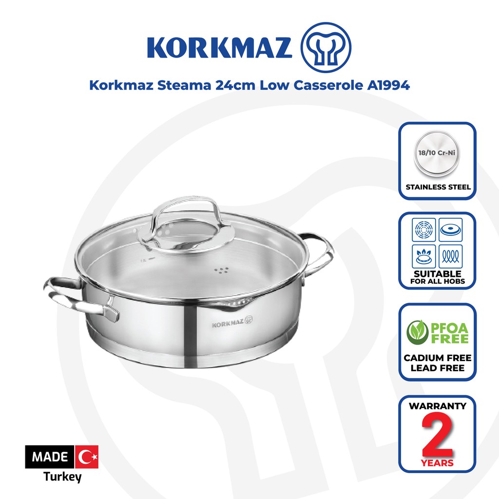 Korkmaz Steama Stainless Steel Cooking Pot 24x7cm, Induction