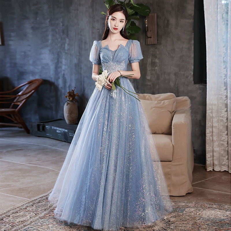 Blue Evening Dress Temperament Starry Sky Sexy Party Banquet Gown ...