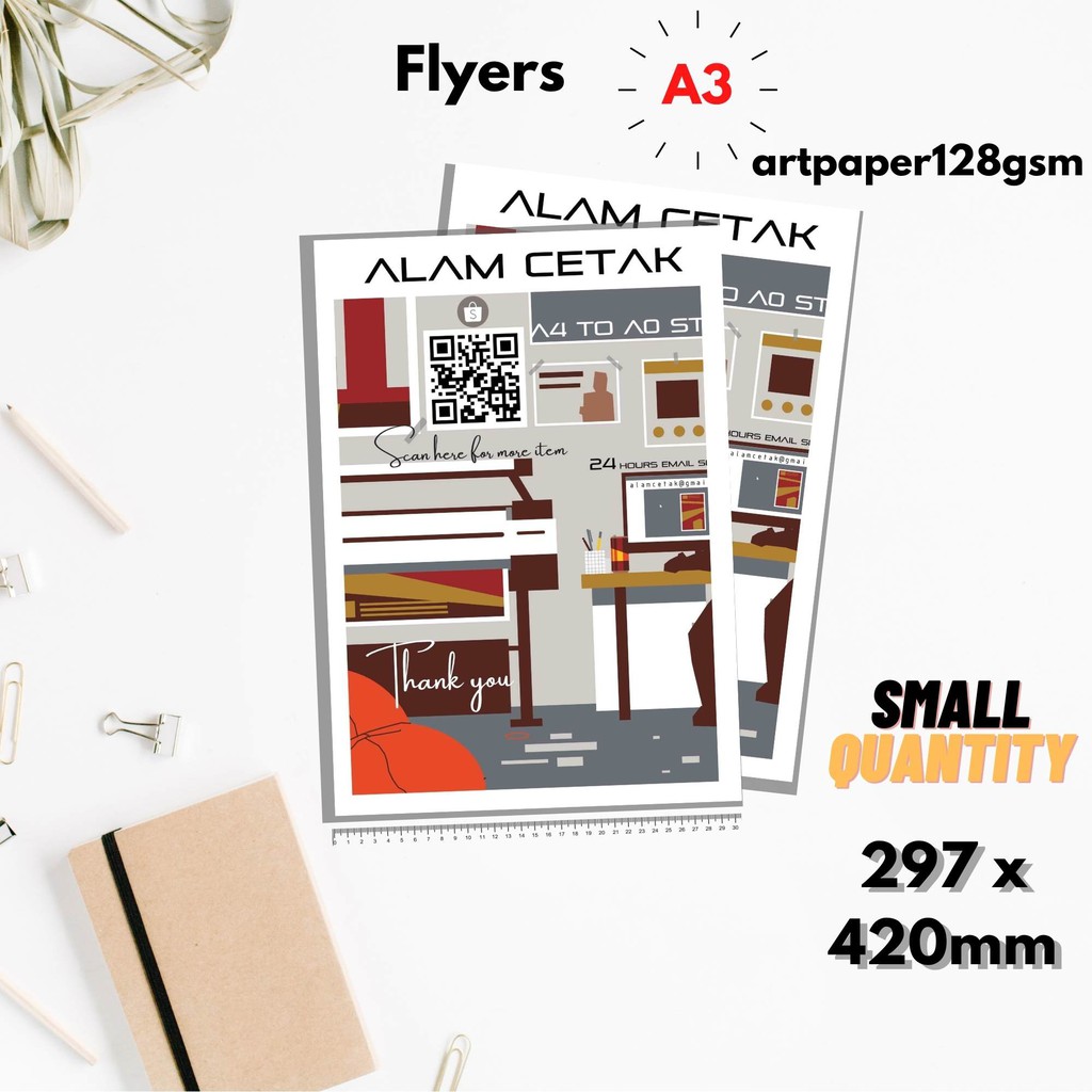 Flyers A3 printing 297x420mm Art paper 128gsm Shopee Malaysia