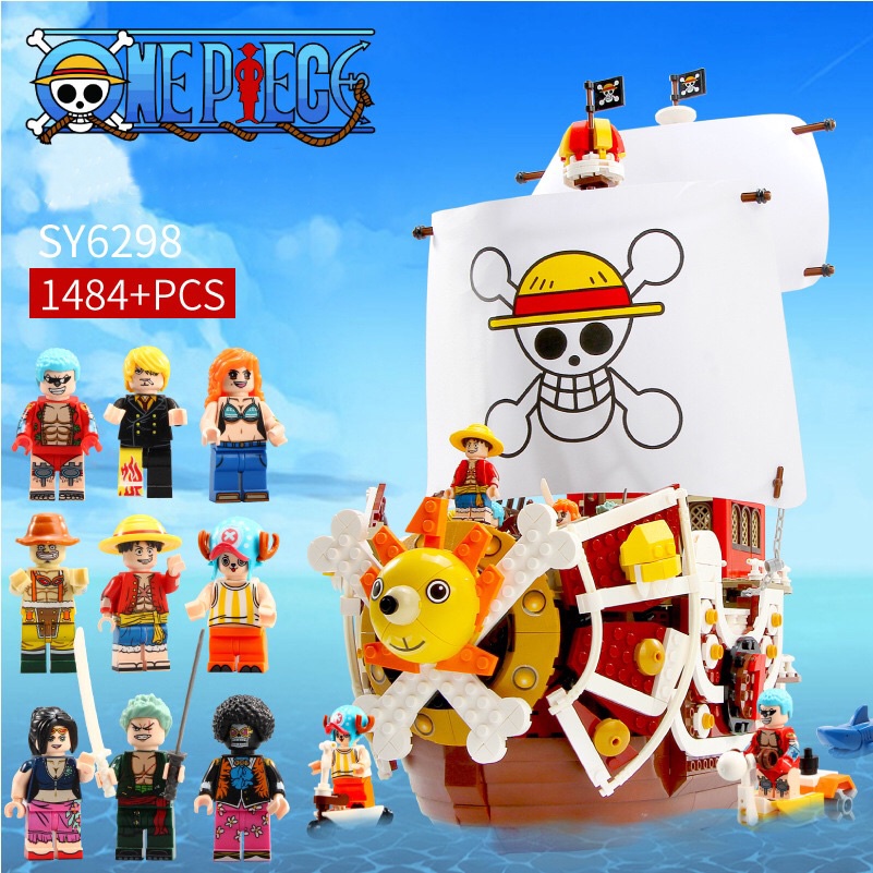 1484pcs Anime One Piece Pirates Ship Thousand Sunny Boat Models Zoro/Luffy Boat  Building Blocks ingly Compatible Toys for Kids Birthday