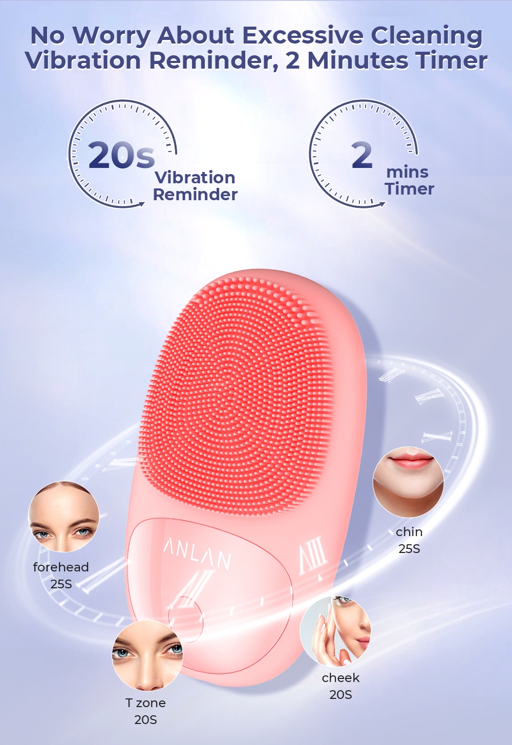 ANLAN Electric Facial Cleanser Silicone Sonic Cleansing Massage Brush ...