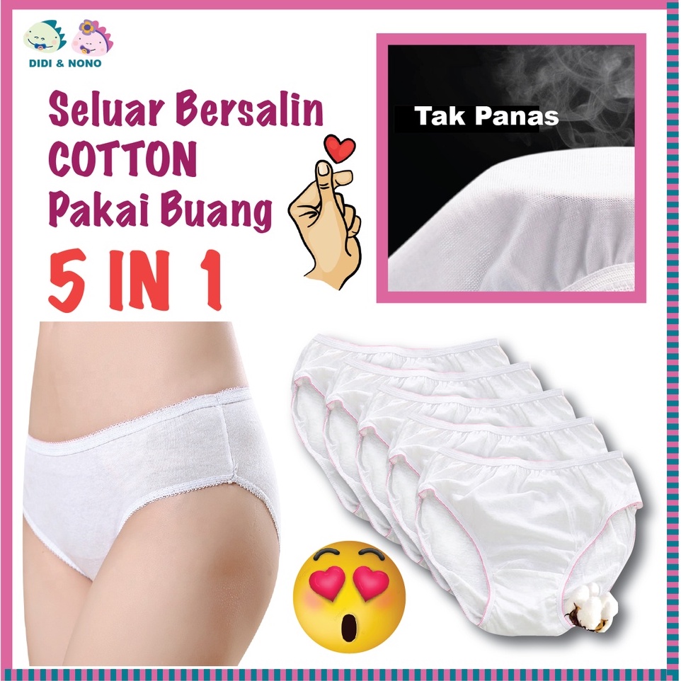 (5pieces)[100 Cotton] Disposable Women Panties Seluar bersalin Pakai