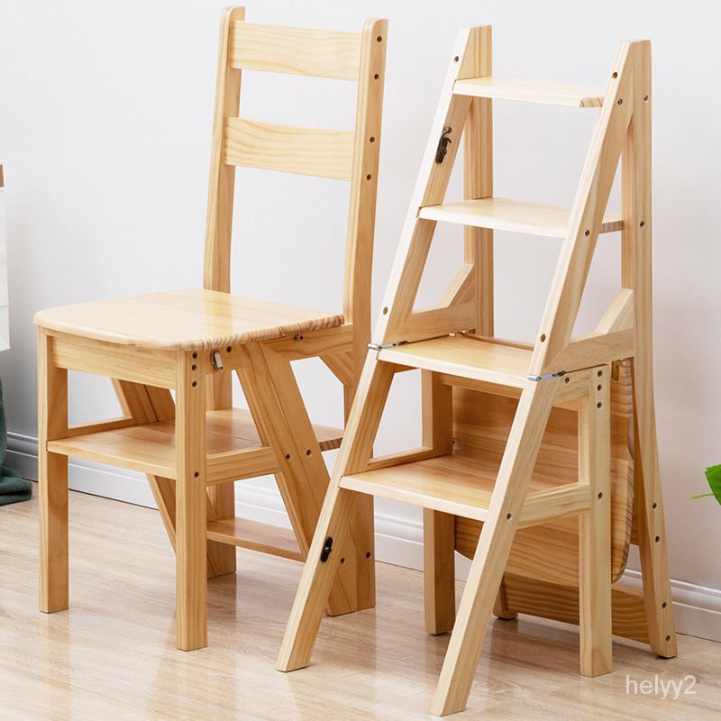 Solid wood ladder household folding ladder chair stool dual-use chair ...