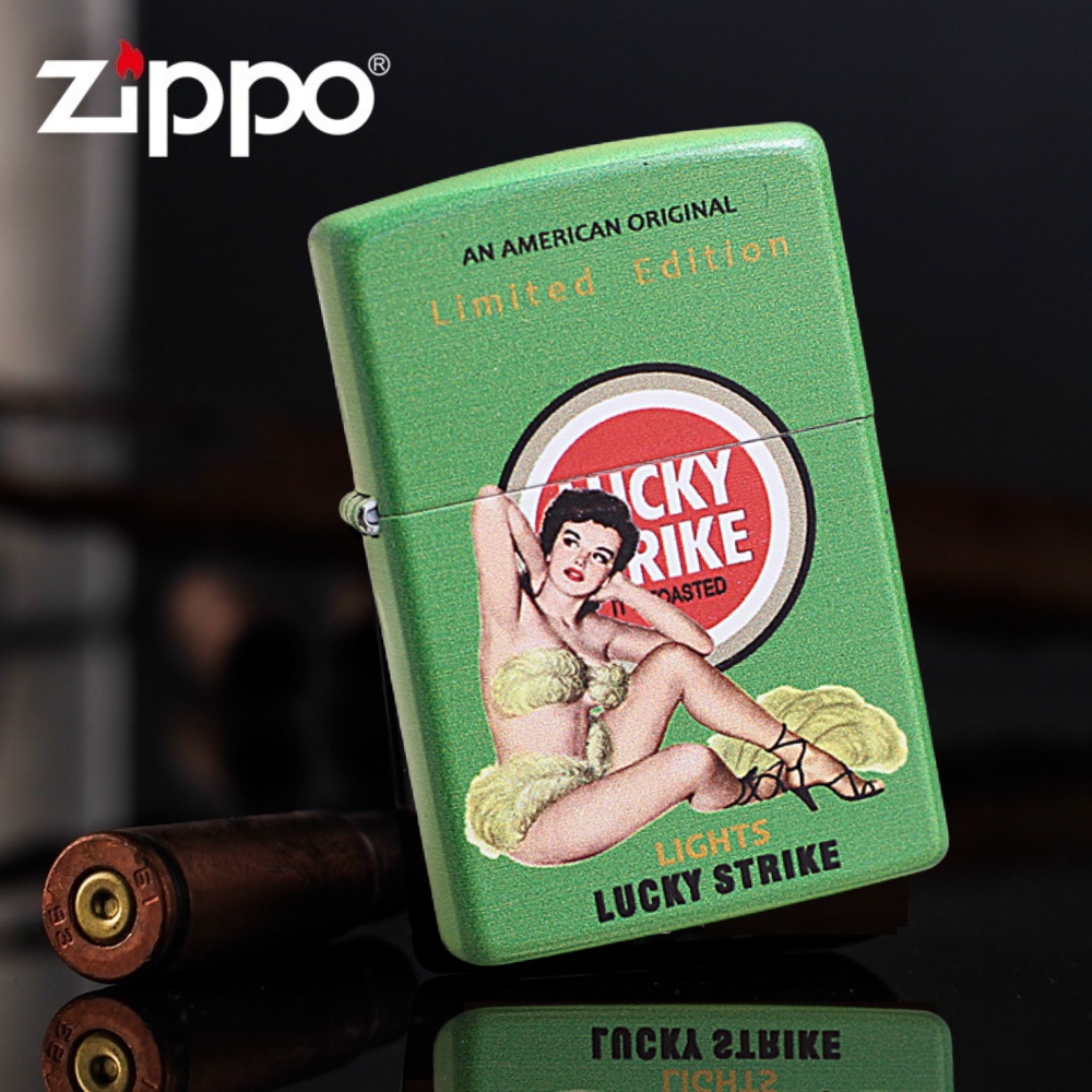 Green Matte Lucky Strike Pinned Girl Limited Edition Zippo Lighter