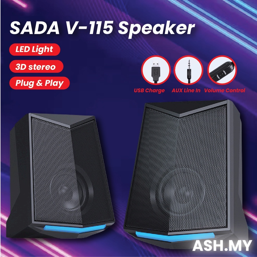SADA V-115 Desktop Speakers Hifi Stereo Computer Speakers 3.5mm Audio ...