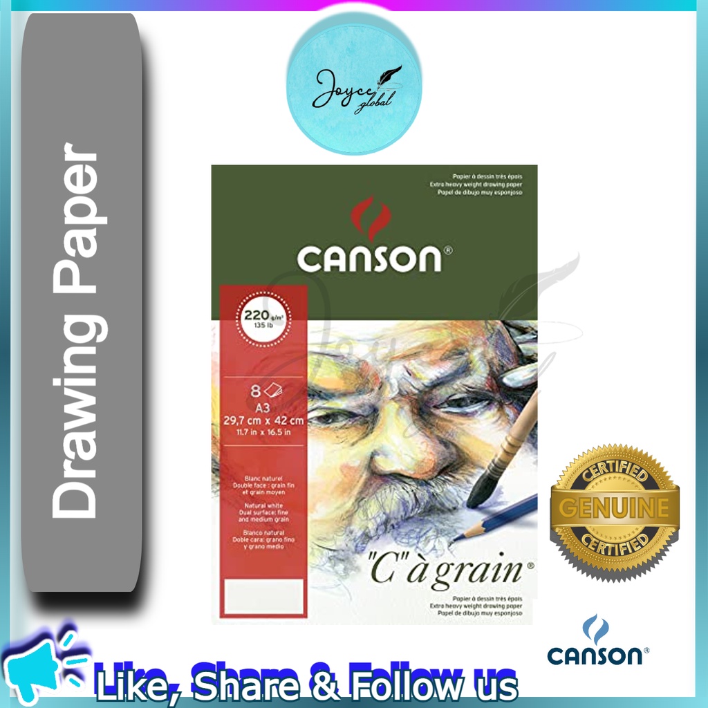 Canson "C" a Grain Extra Heavy Weight Drawing Paper A3/220gsm (8's