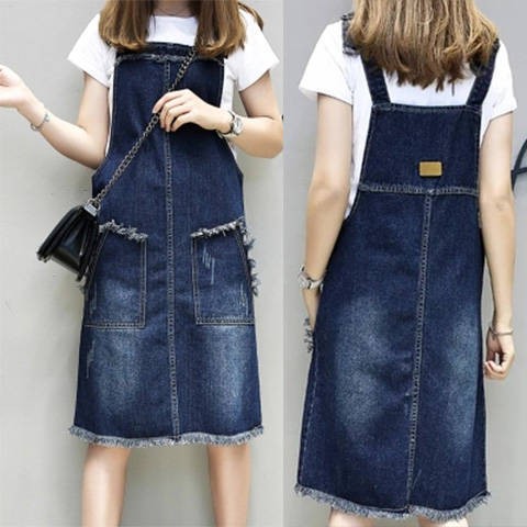 Extra-large size women's spring and summer wear fat mm denim strap ...