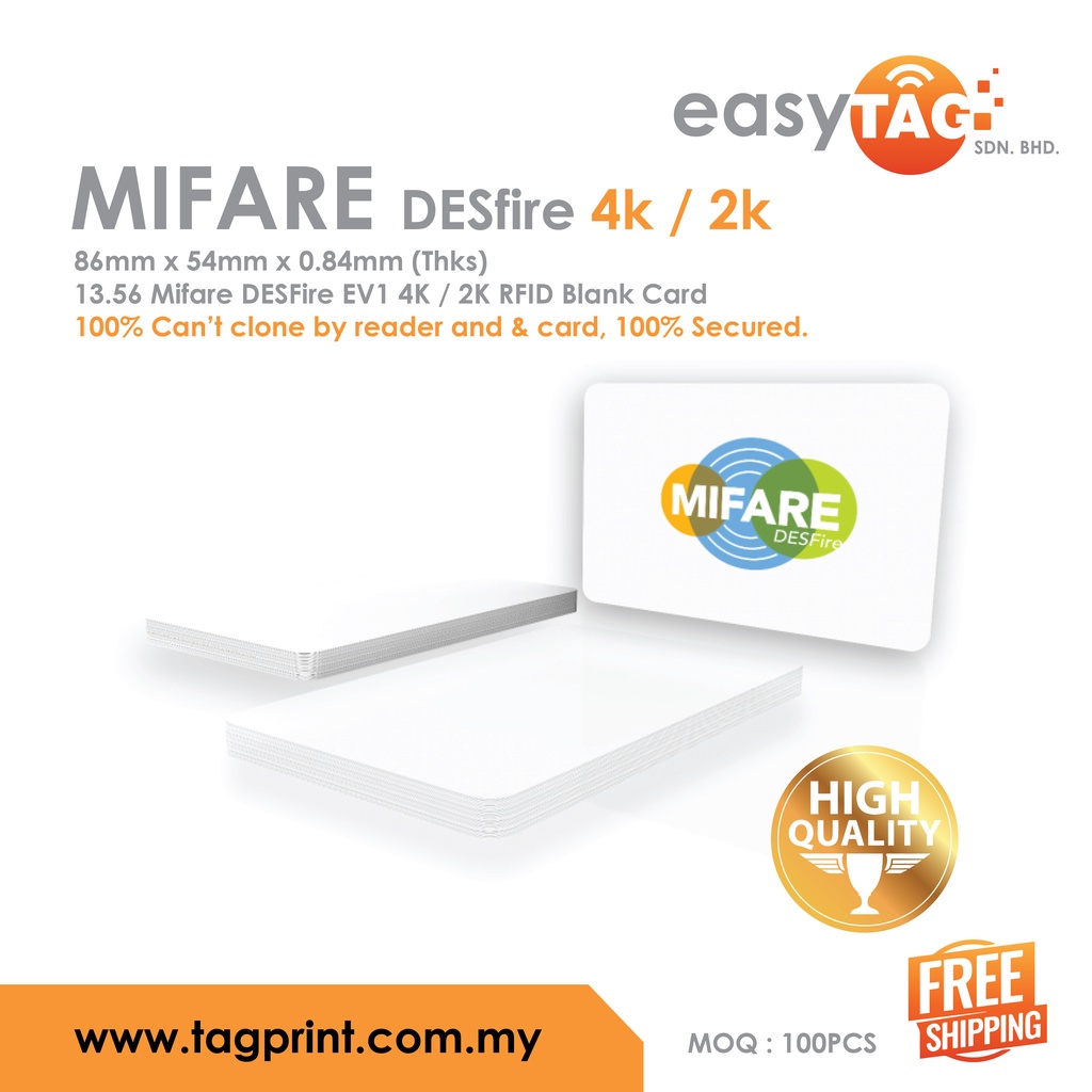 [𝗙𝗥𝗘𝗘 𝗦𝗛𝗜𝗣𝗣𝗜𝗡𝗚] MIFARE [100pcs] DESfire 4K / 2K RFID Blank Card ...