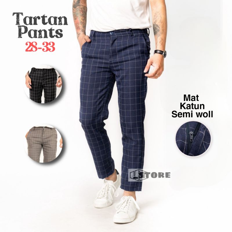 Mens navy tartan trousers deals