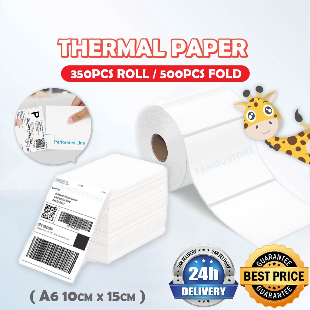 A6 Thermal Paper Roll Sticker Label FOLD 100*150mm AWB Printer Shipping