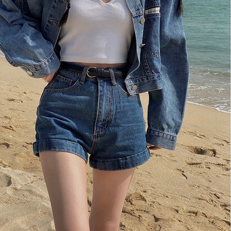 xiaozhainv Korean style high waist denim shorts women's slim and loose
