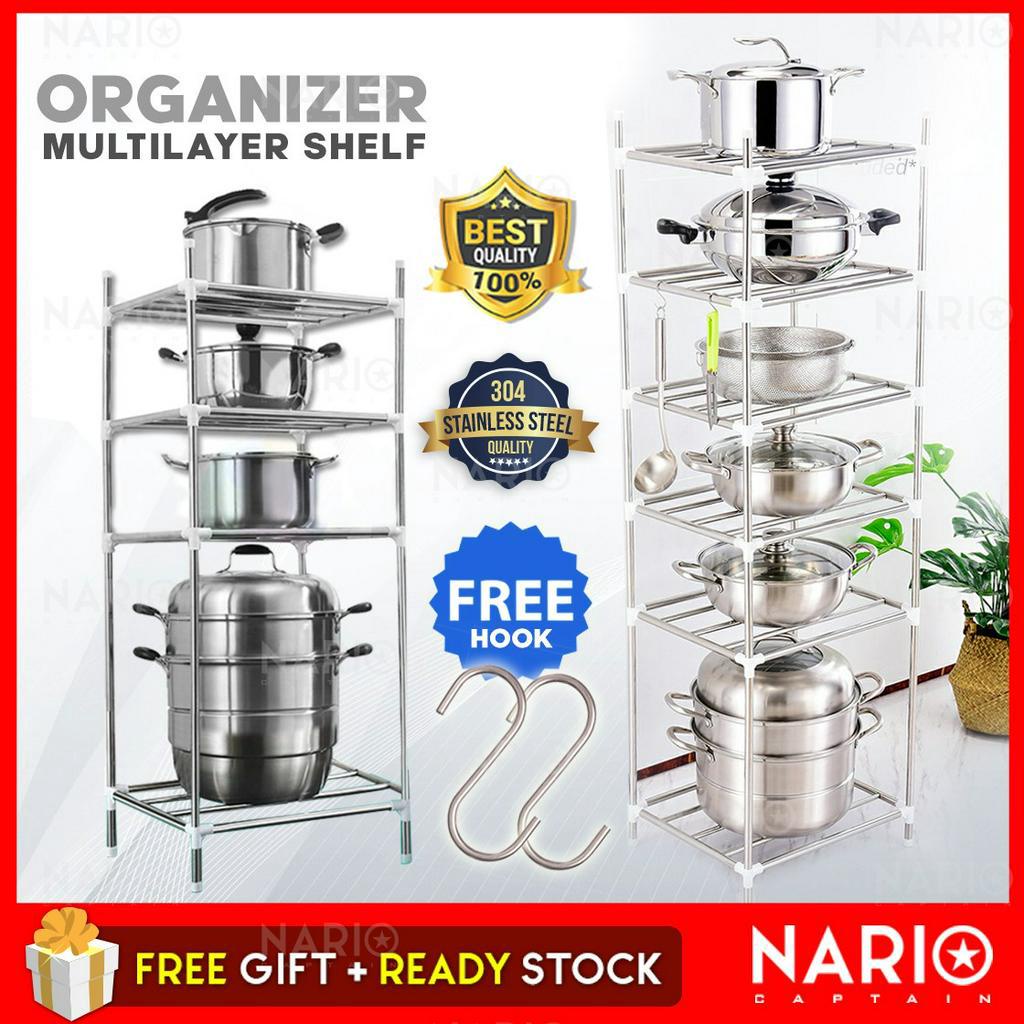 NARIO 4/6 Layer Rak Dapur Pot Keluli Penyimpanan Kuali Dapur Besen ...