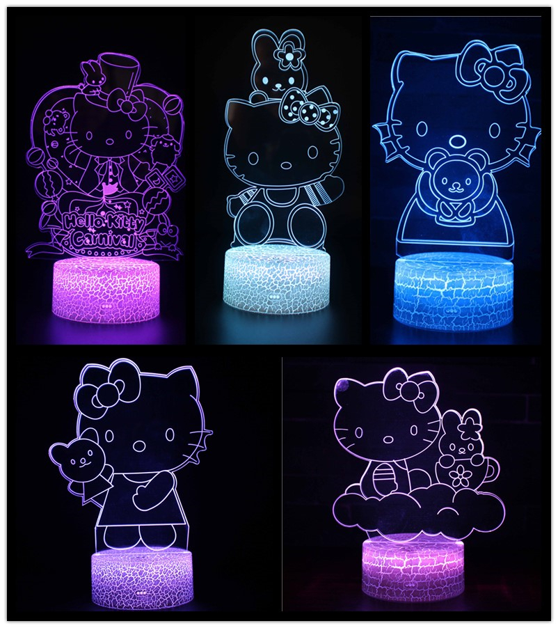 3D Illusion Led Night Light Lamp Cute Hello Kitty Baby Nursery Room ...