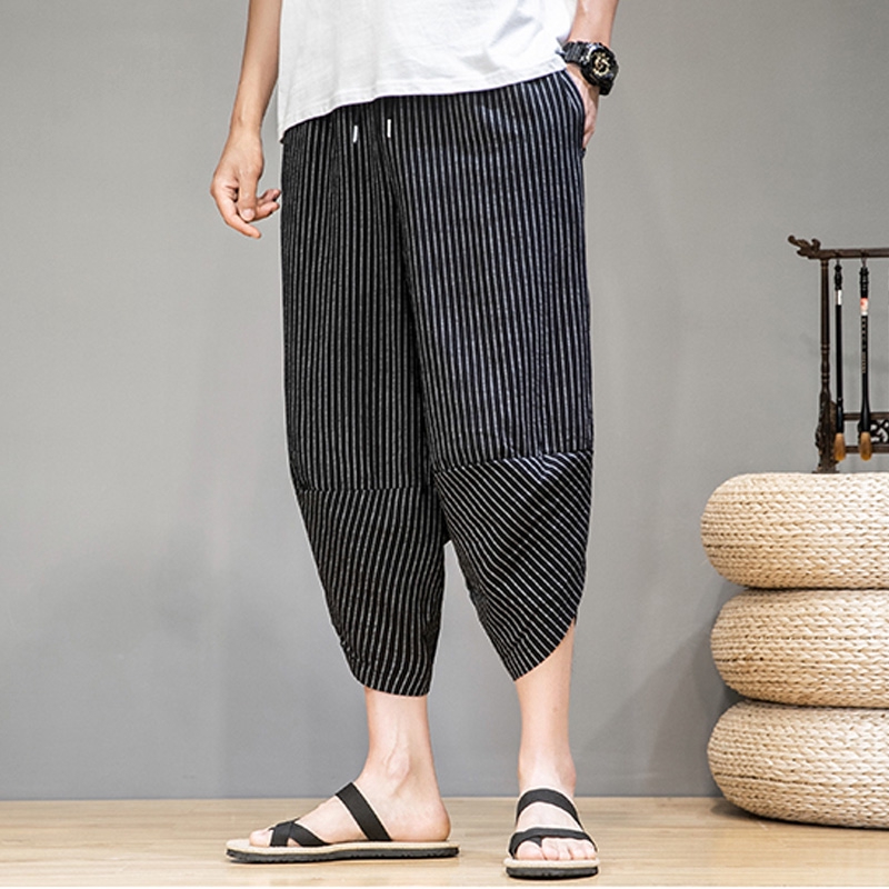 New Mens Summer Baggy Pants Japanese Vintage Striped Men Women Hip Hop ...