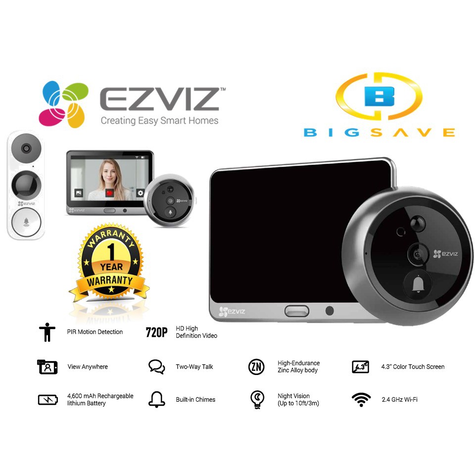 EZVIZ DP1 LOOKOUT HD VIDEO SMART HOME DOOR VIEWER WITH