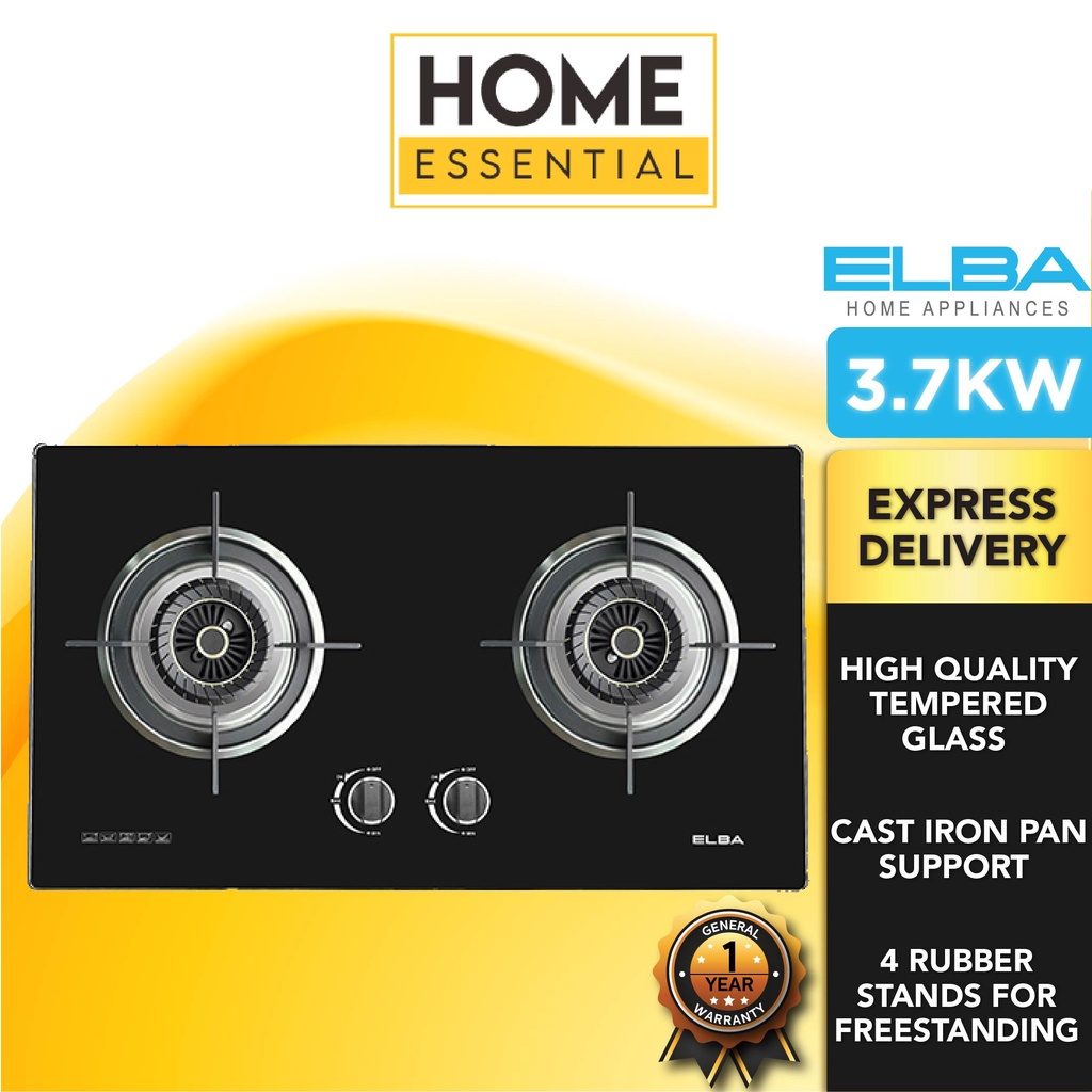ELBA 2 Burner Glass Hob 2n1 Built In & Free Standing Gas Stove Easy To
