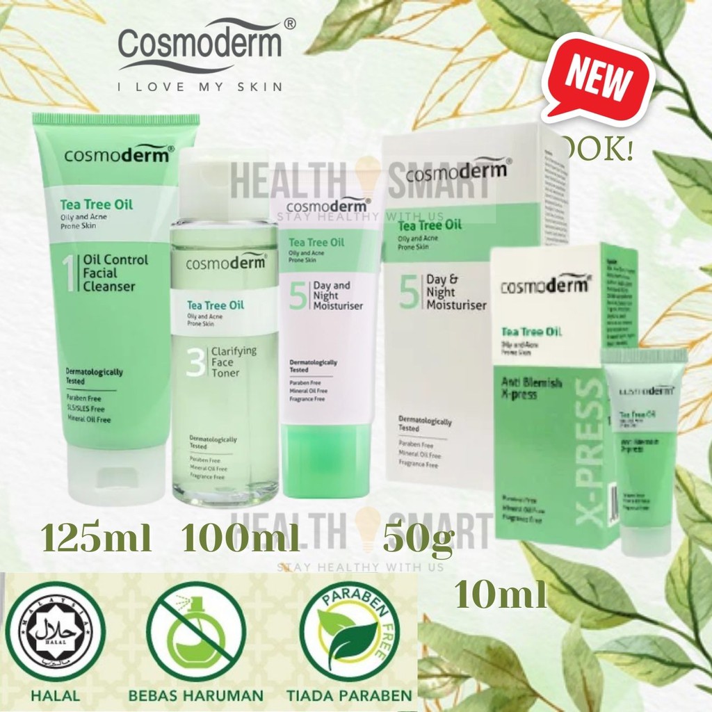 Cosmoderm Tea Tree Oil Anti Acne Cleanser/ Toner/ Moisturiser/ X-press ...