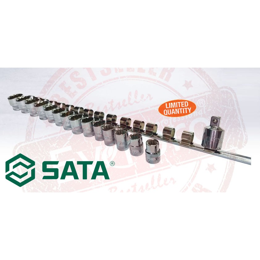 Sata 12600t 17 pc 3 8 dr 12 pt socket set 8 24mm 4 adaptor
