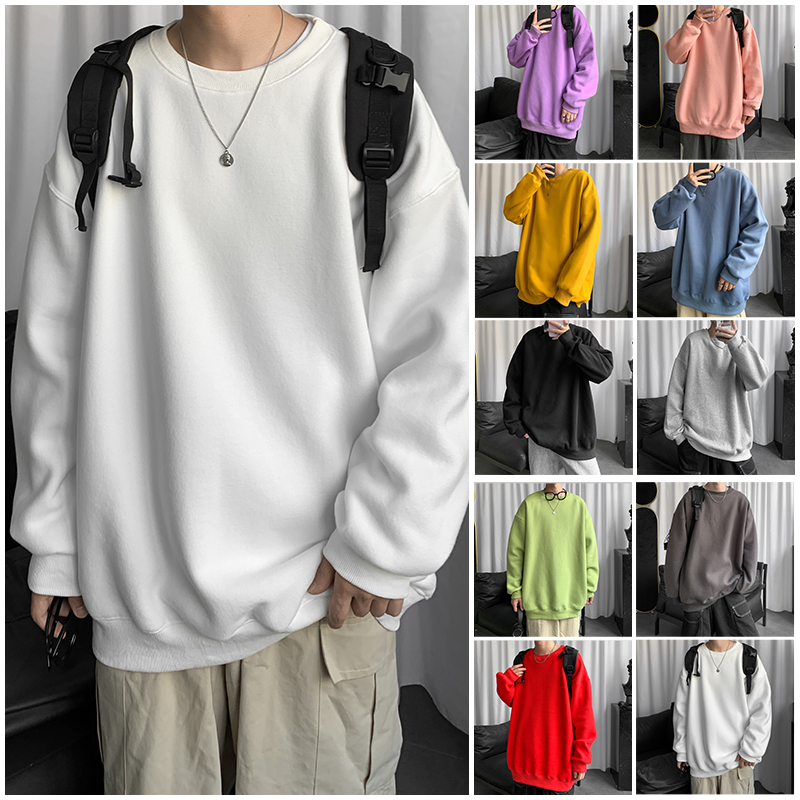 Sweater men's trend solid color all-match long-sleeved sweat shirt men ...