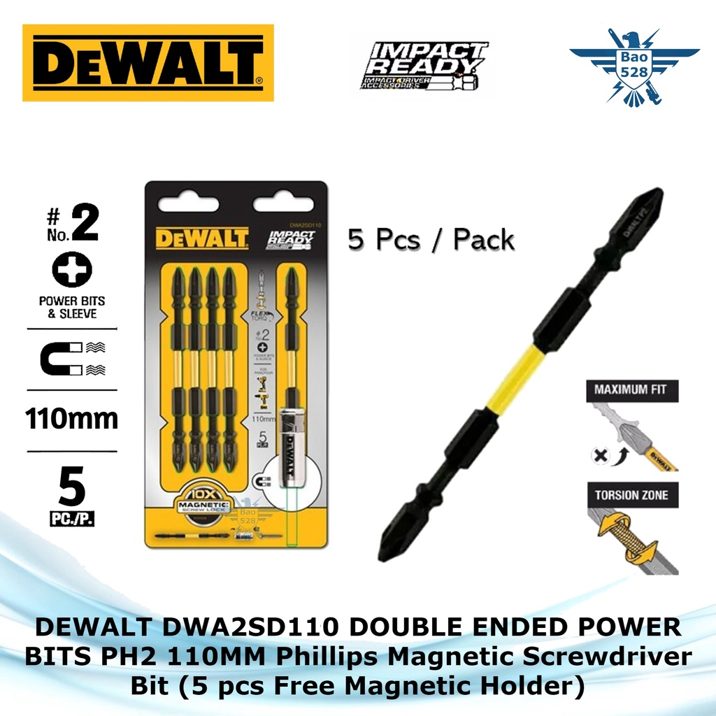 DEWALT DWA2SD110 DOUBLE ENDED POWER BITS PH2 110MM Phillips