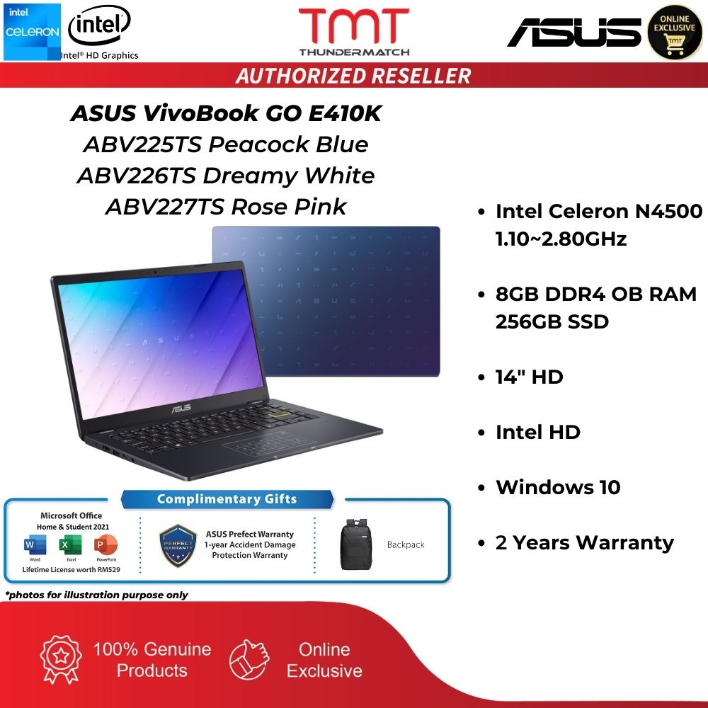 Asus Vivobook Go E410k Bluewhitepink Laptop Intel Celeron N4500 8gb Ram 256gb Ssd 14 0520