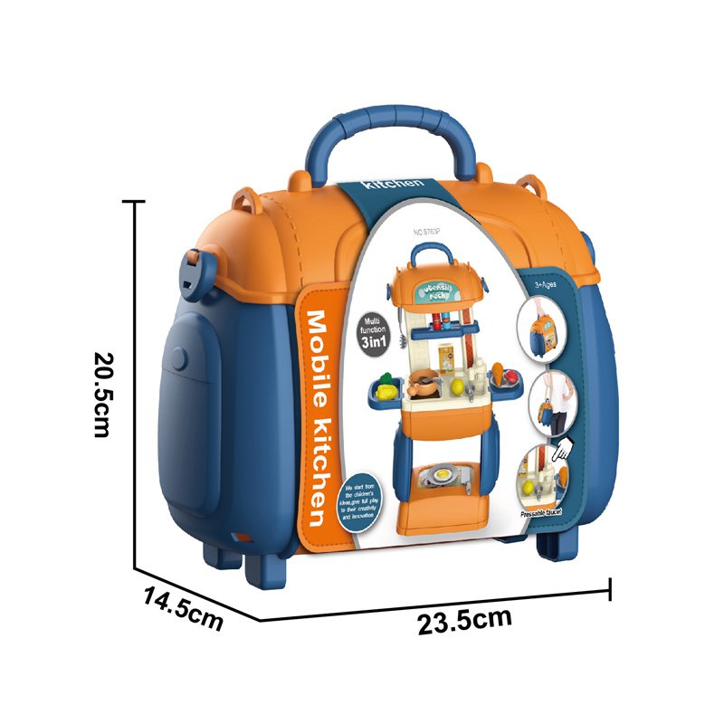 Messenger Bag Design 3 In 1 Plastic Mobile Kitchen Toy Set With 31pcs