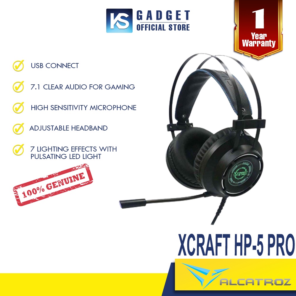 Alcatroz Xcraft HP5 PRO 7.1 With 7 Pulsating LED Light Gaming Headset